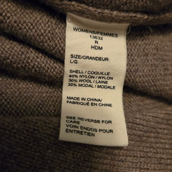 Woolrich Brown Wool Blend Open Front Cardigan Size L Cozy Chic Fall Layering - Picture 11 of 12